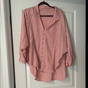 Free People Dusty Pink Button-Down Gauze Shirt